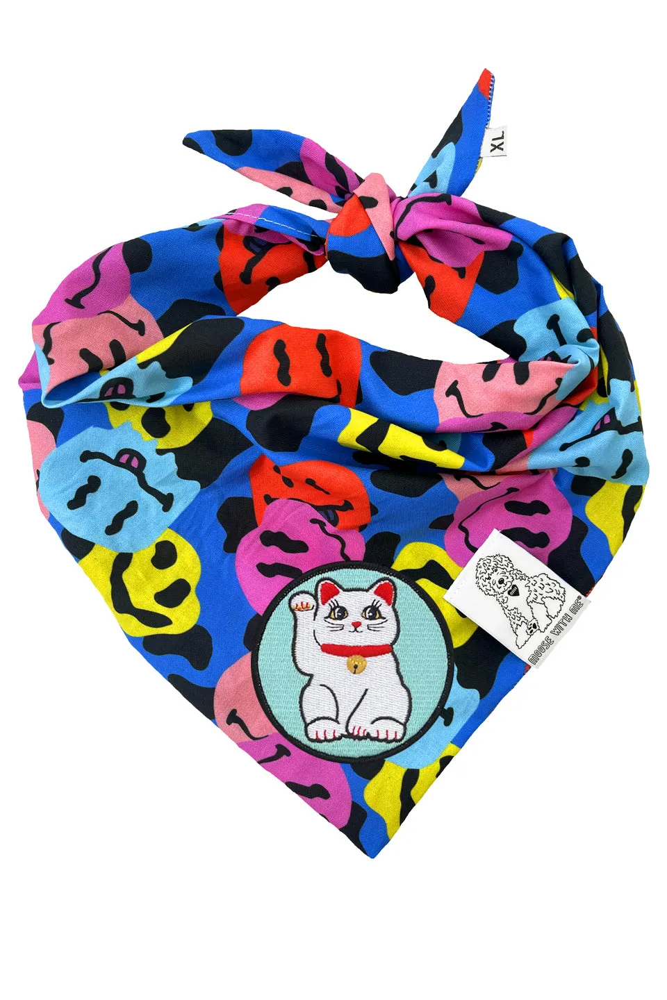 ★Dog Bandana Groovy Smiley Face - Customize with Interchangeable Velcro Patches