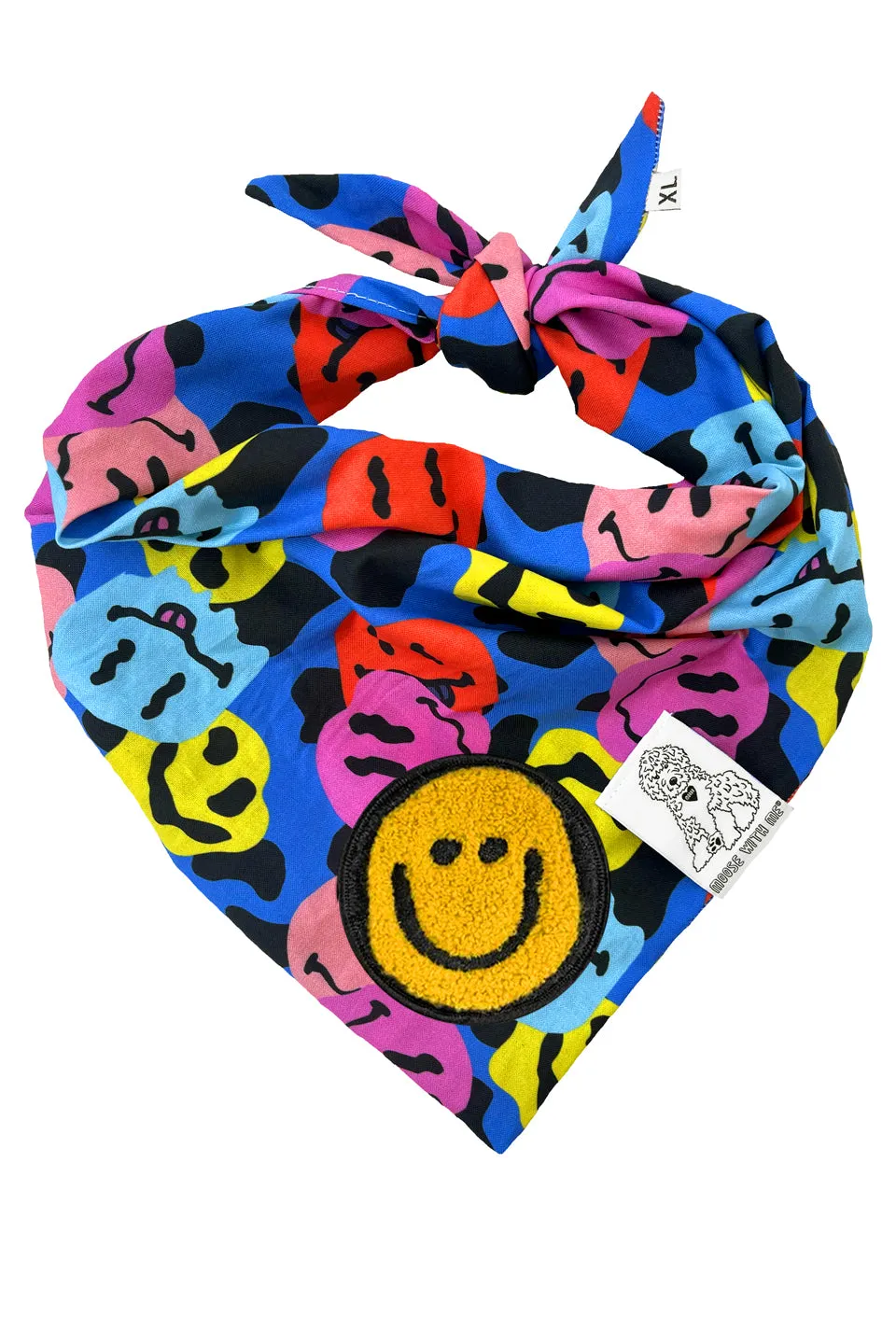 ★Dog Bandana Groovy Smiley Face - Customize with Interchangeable Velcro Patches