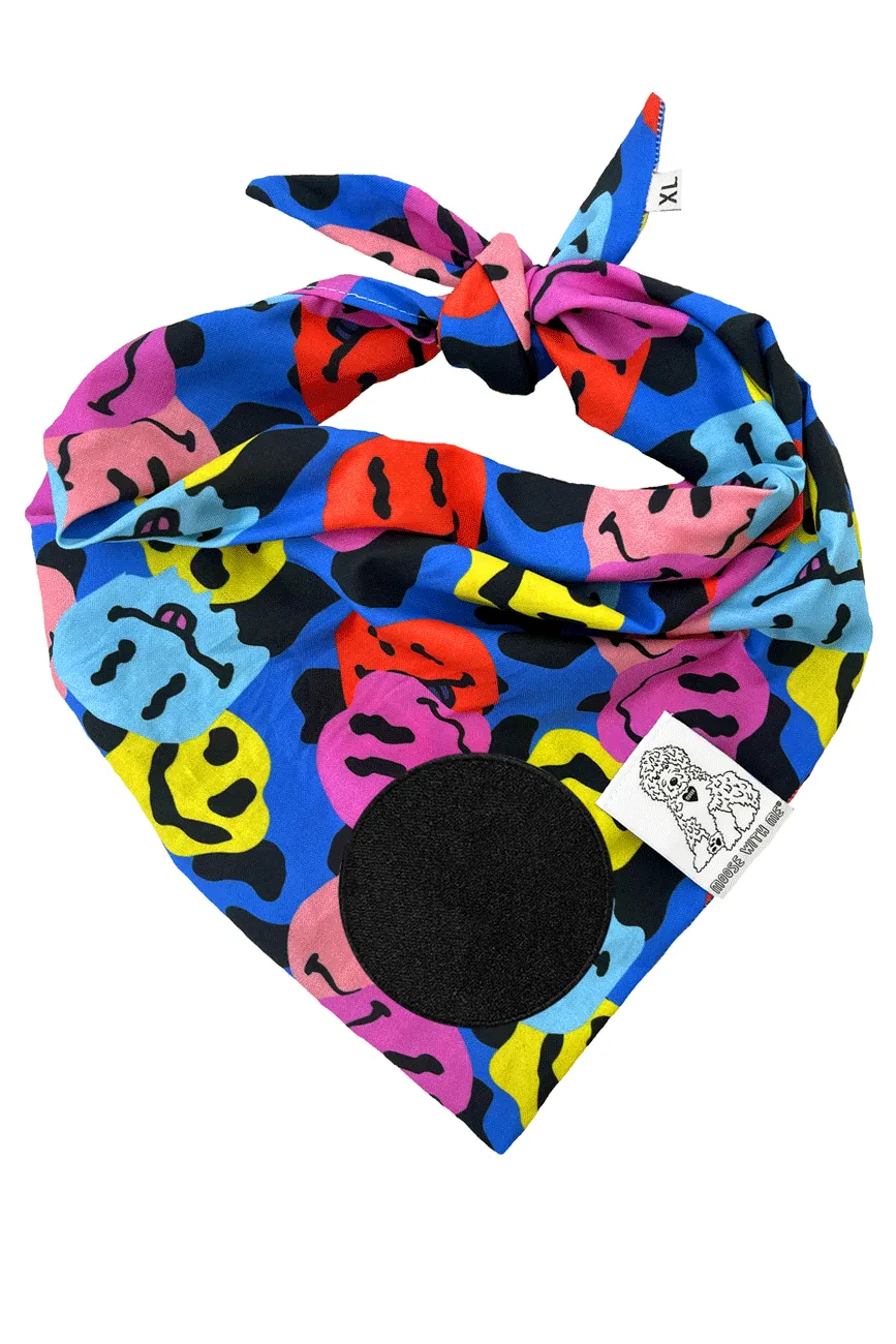 ★Dog Bandana Groovy Smiley Face - Customize with Interchangeable Velcro Patches