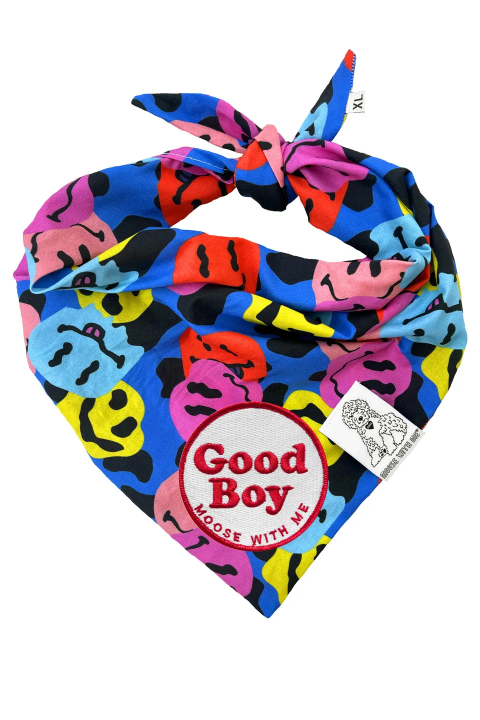 ★Dog Bandana Groovy Smiley Face - Customize with Interchangeable Velcro Patches