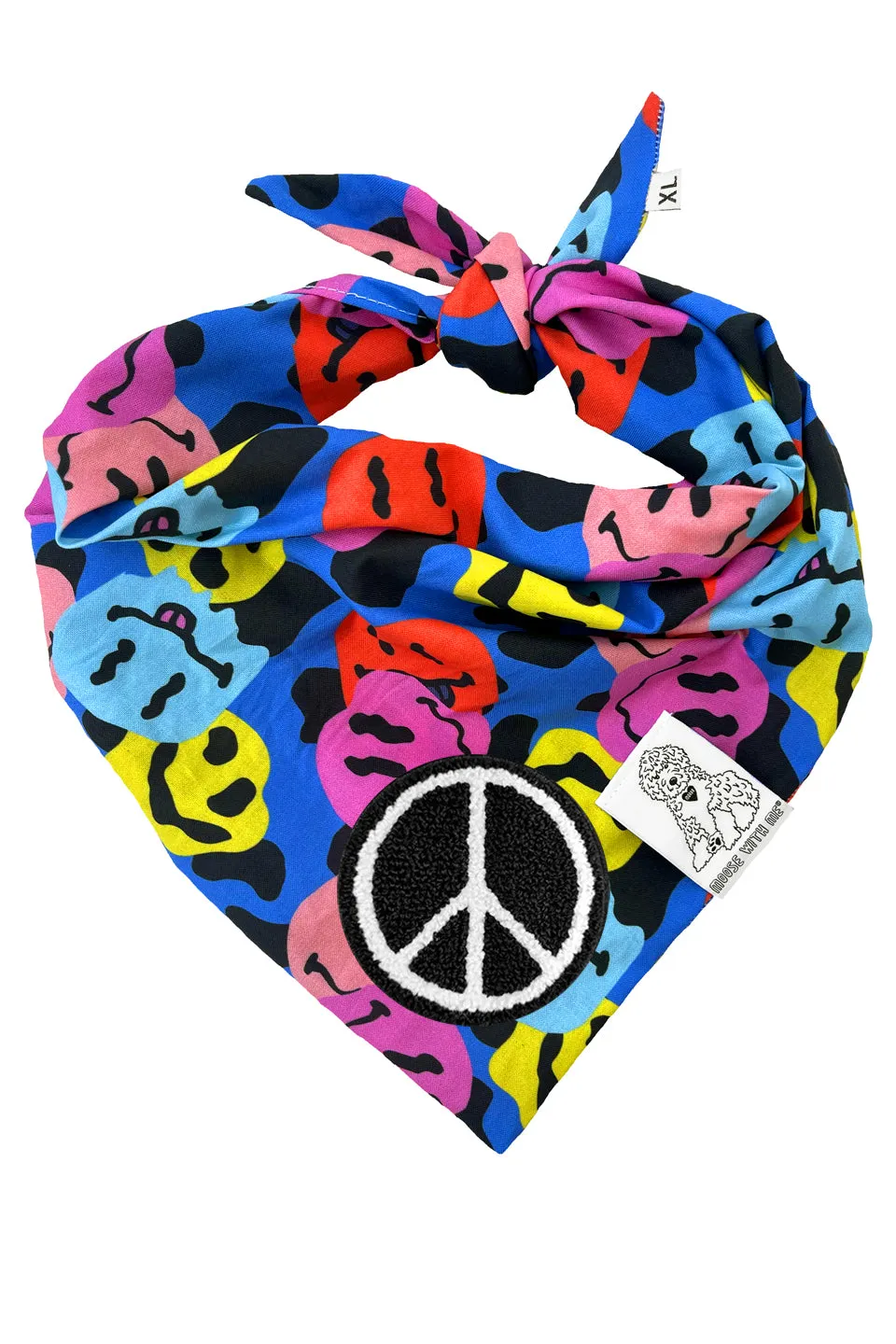 ★Dog Bandana Groovy Smiley Face - Customize with Interchangeable Velcro Patches