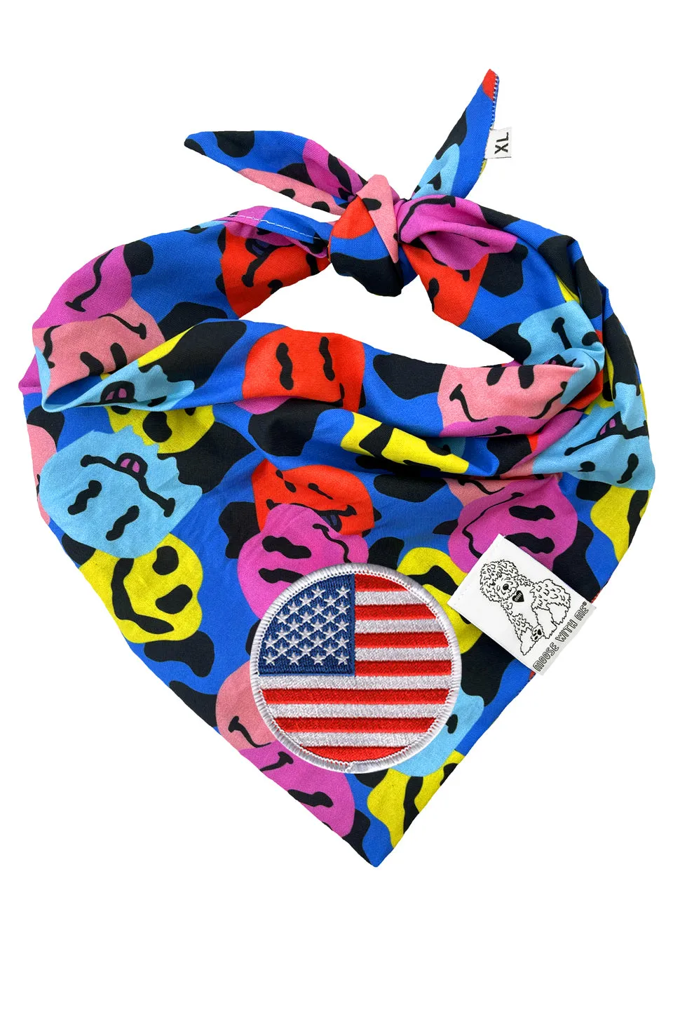 ★Dog Bandana Groovy Smiley Face - Customize with Interchangeable Velcro Patches