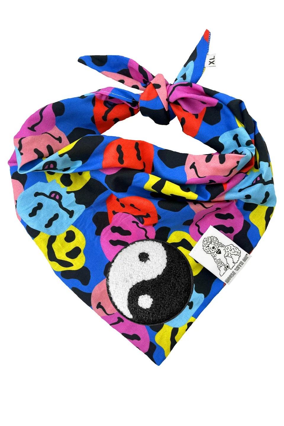 ★Dog Bandana Groovy Smiley Face - Customize with Interchangeable Velcro Patches